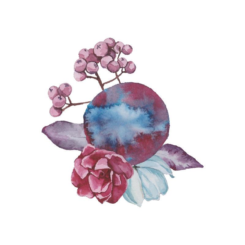 水彩花朵果实矢量