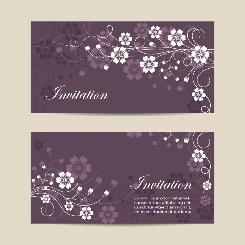 抽象矢量现代紫色婚礼请帖设计