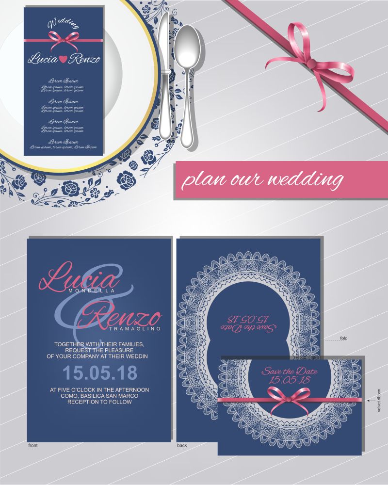 抽象矢量现代蓝色经典的婚礼邀请卡设计