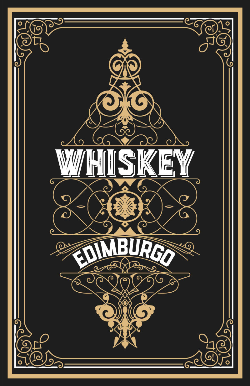 抽象矢量复古威士忌标签设计插图