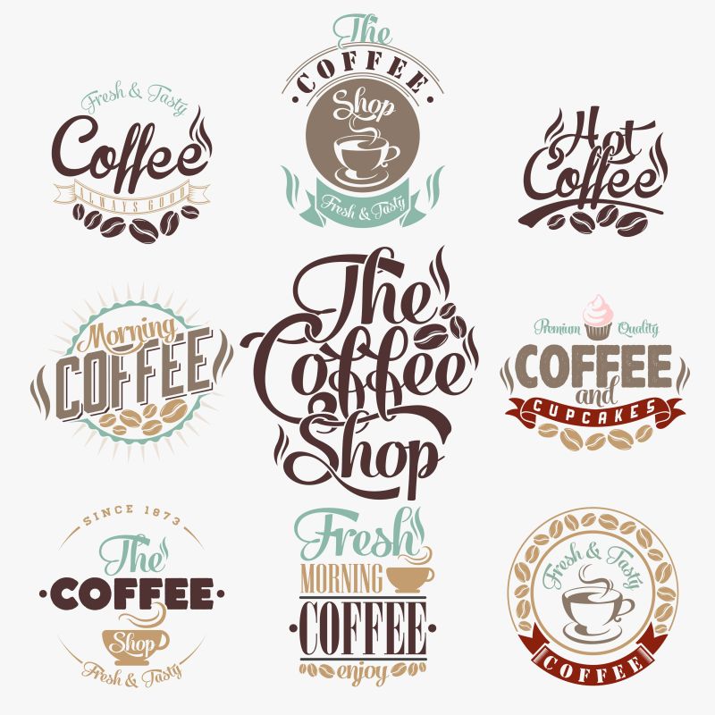 创意矢量复古花式咖啡元素图标设计