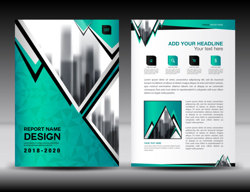 创意矢量绿色几何风格的宣传册平面设计