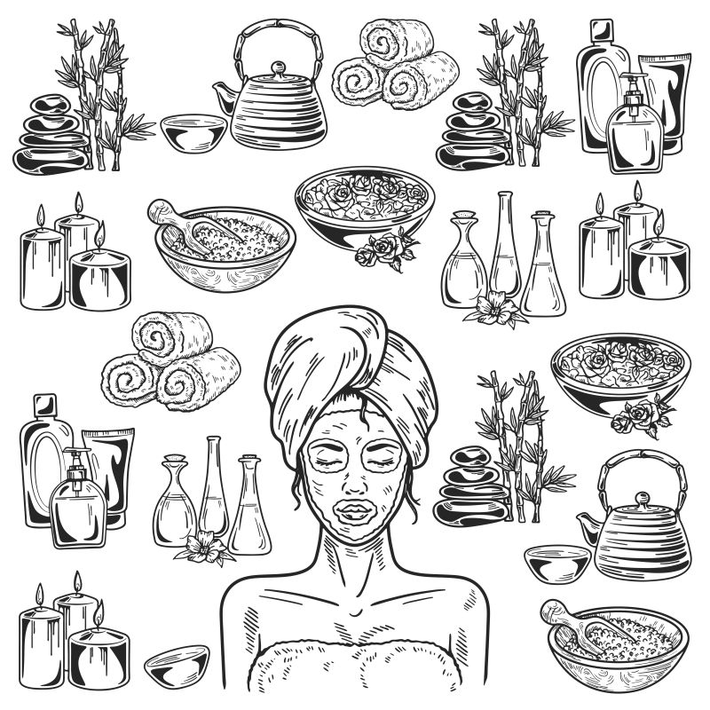 创意矢量手绘水疗产品插图