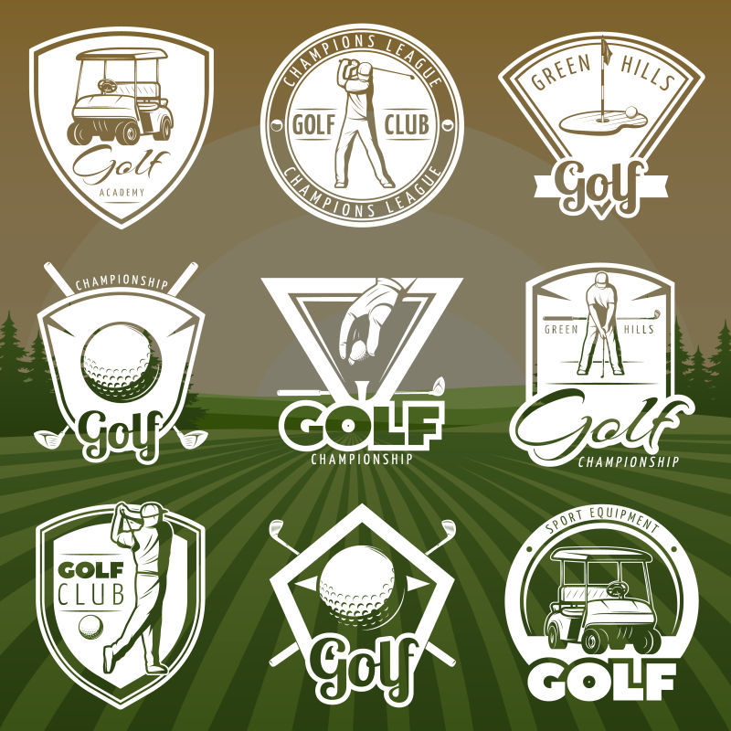 创意矢量高尔夫主题的平面标签设计