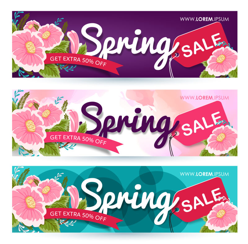 矢量花卉装饰的春季销售折扣海报