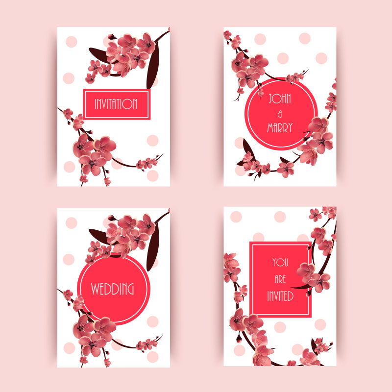 樱花元素装饰的卡片设计矢量