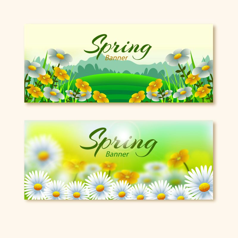 创意矢量现代花卉元素的春季横幅设计