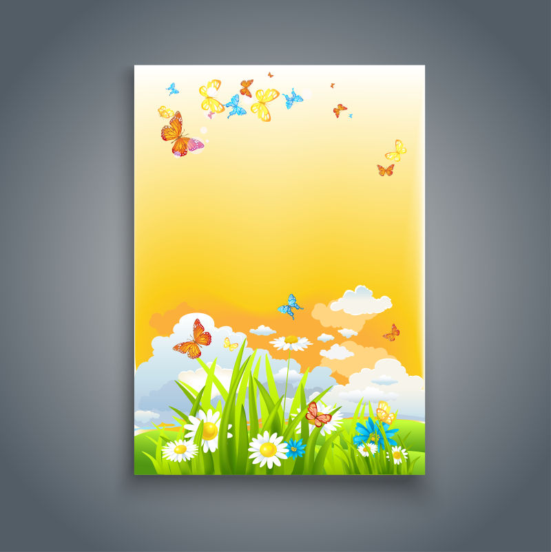 矢量夏季自然风景卡片