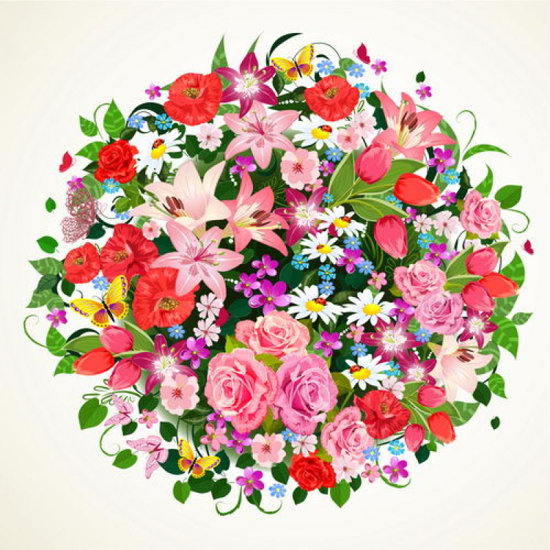 情人节圆形花卉装饰矢量