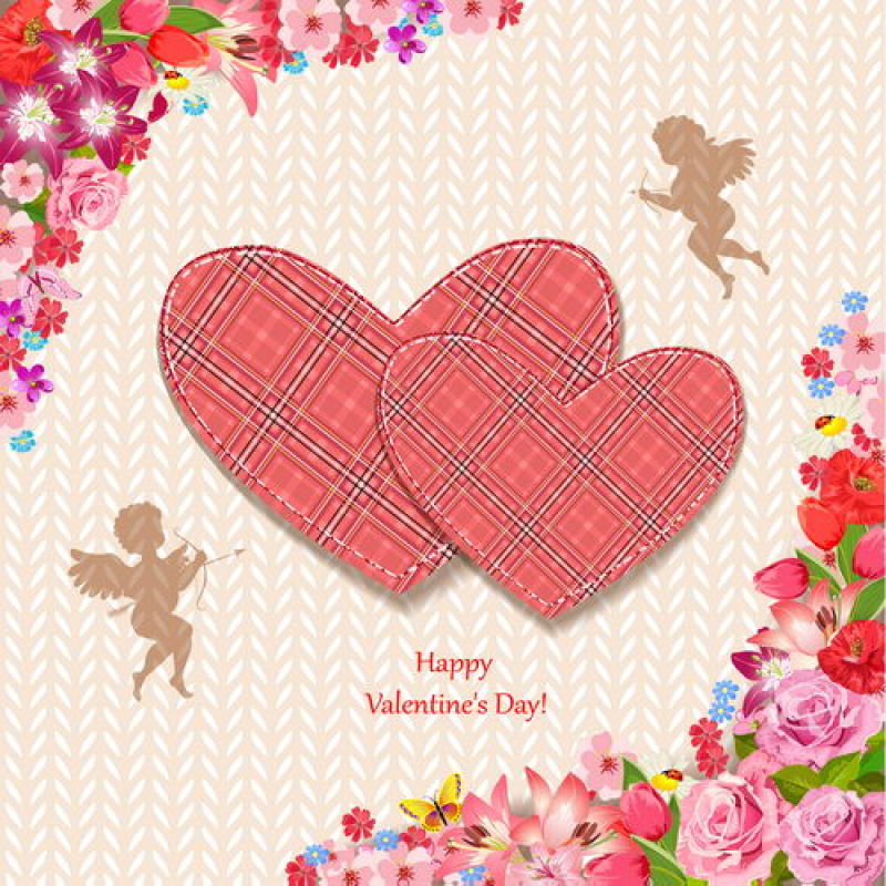 矢量花束情人节贺卡设计