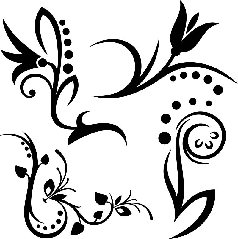 矢量黑色创意花卉装饰设计元素