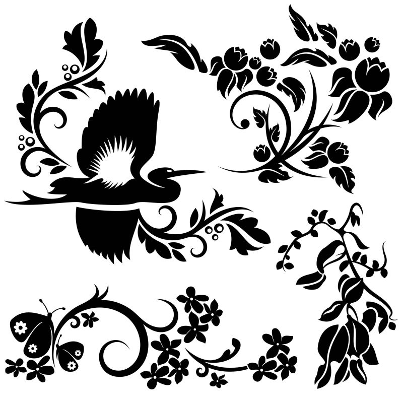 创意矢量黑色花卉元素
