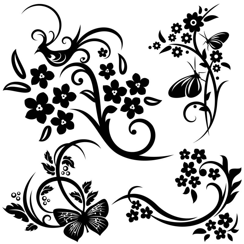 矢量创意黑色装饰花卉设计元素