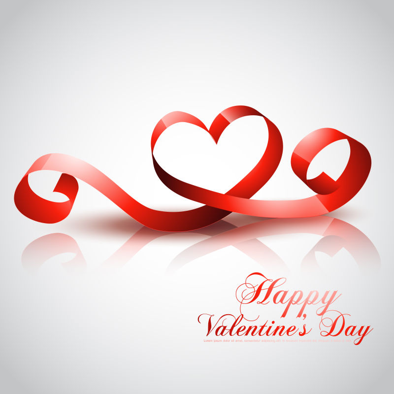 情人节心形丝带装饰矢量设计