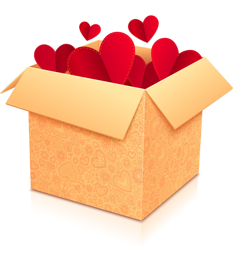 装满爱心的礼盒矢量插图