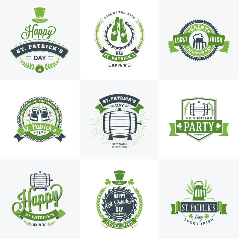 矢量圣帕特里克节主题的徽章设计