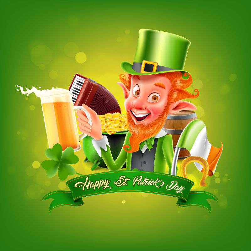 矢量圣帕特里克节概念的卡通设计插图