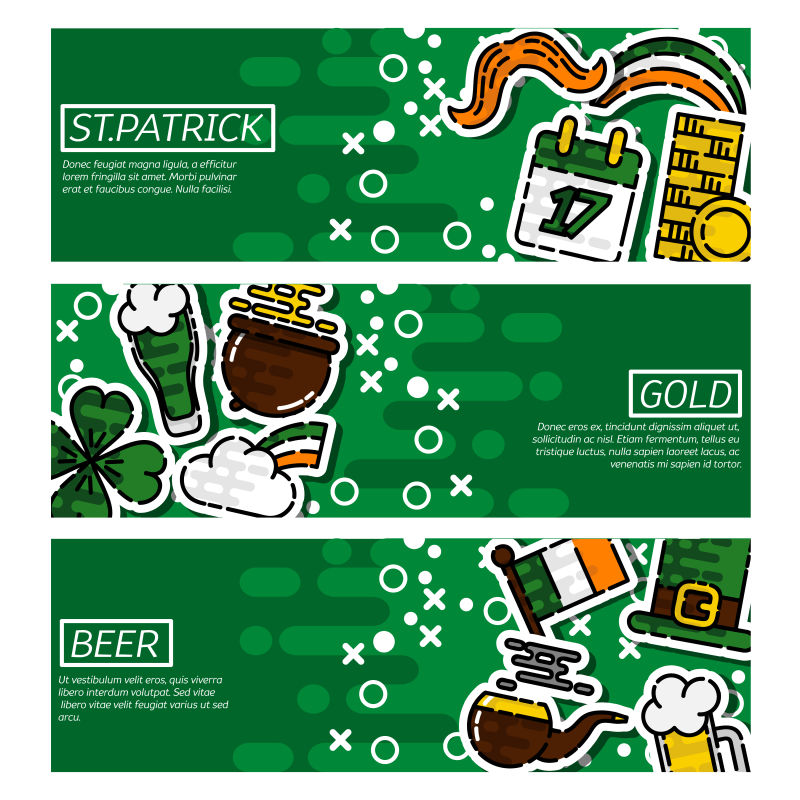 创意矢量现代平面风格的圣帕特里克节横幅设计