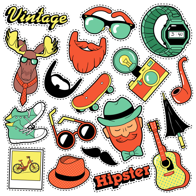 时髦的老式时装贴纸矢量