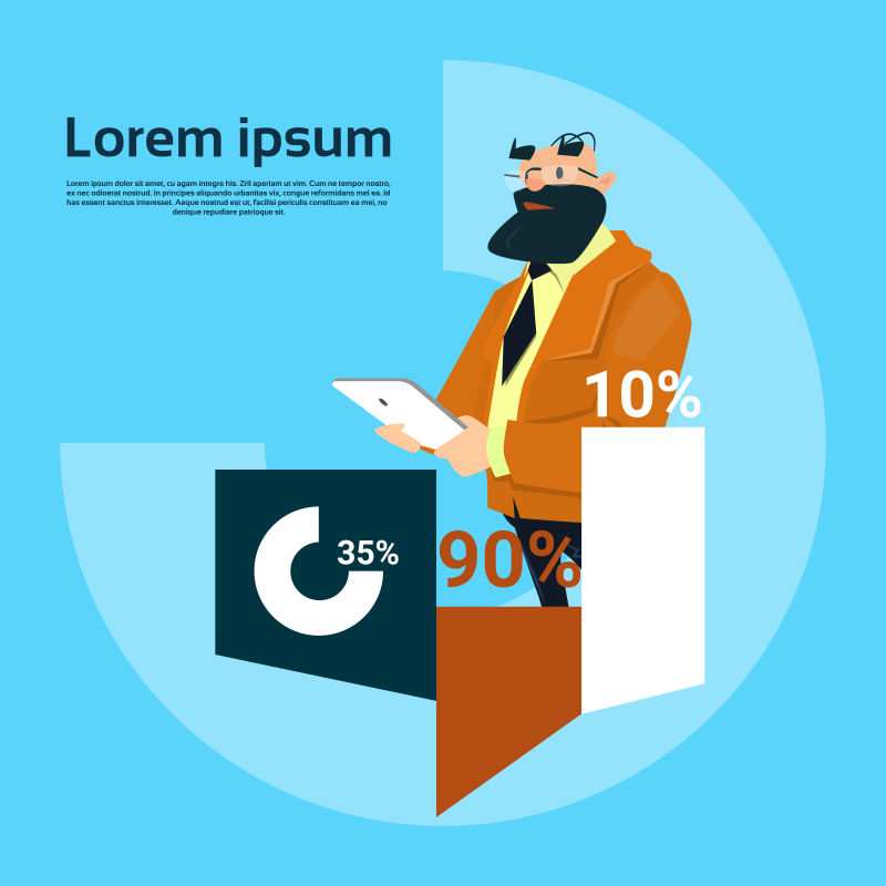 矢量使用平板电脑的商人概念