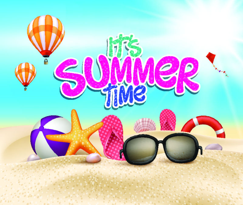 海滩的夏季度假时光矢量插图