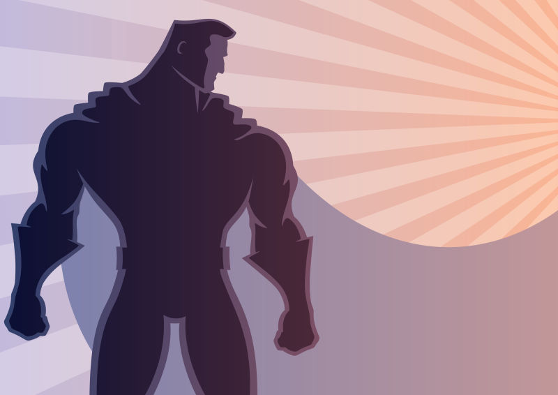 太阳光线下的超级英雄矢量插图