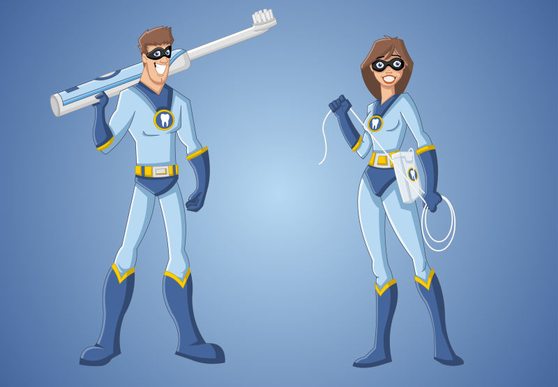 牙医英雄矢量插图