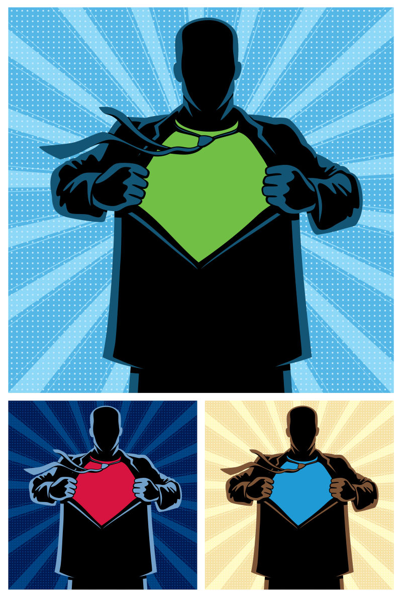 超级英雄的剪影封面矢量插图