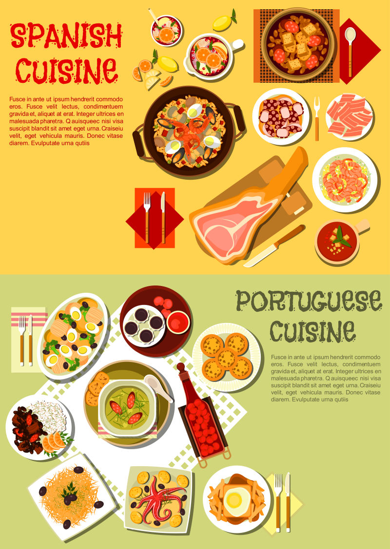 西班牙美食插图矢量设计