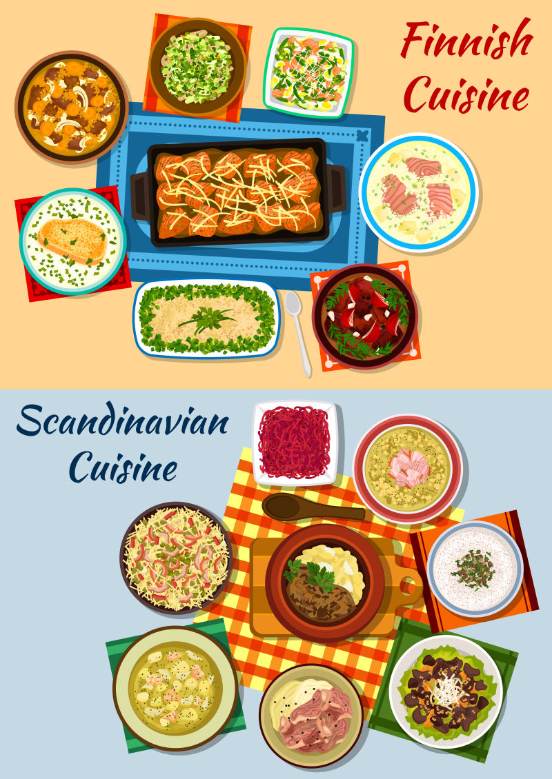 矢量的芬兰菜肴插图