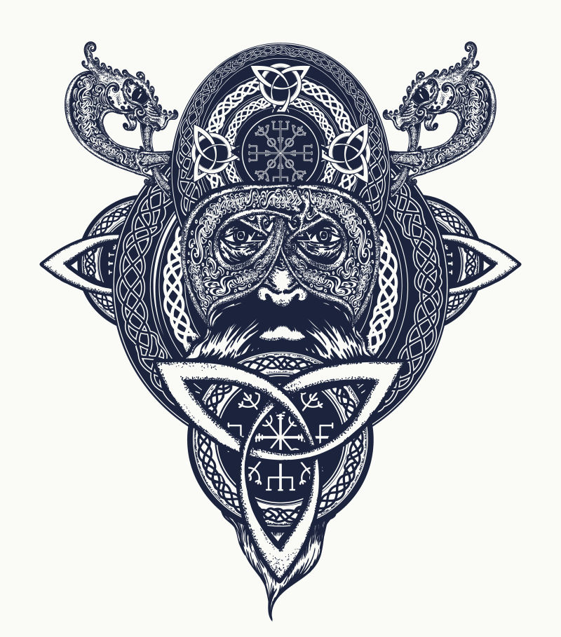 创意矢量维京战士元素的艺术插图