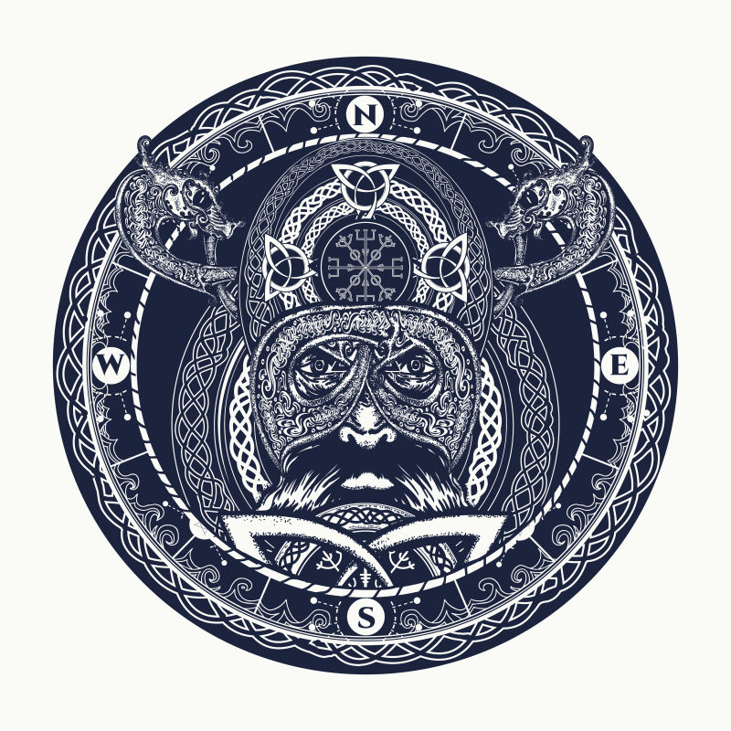 创意矢量维京战士元素的抽象艺术图案设计