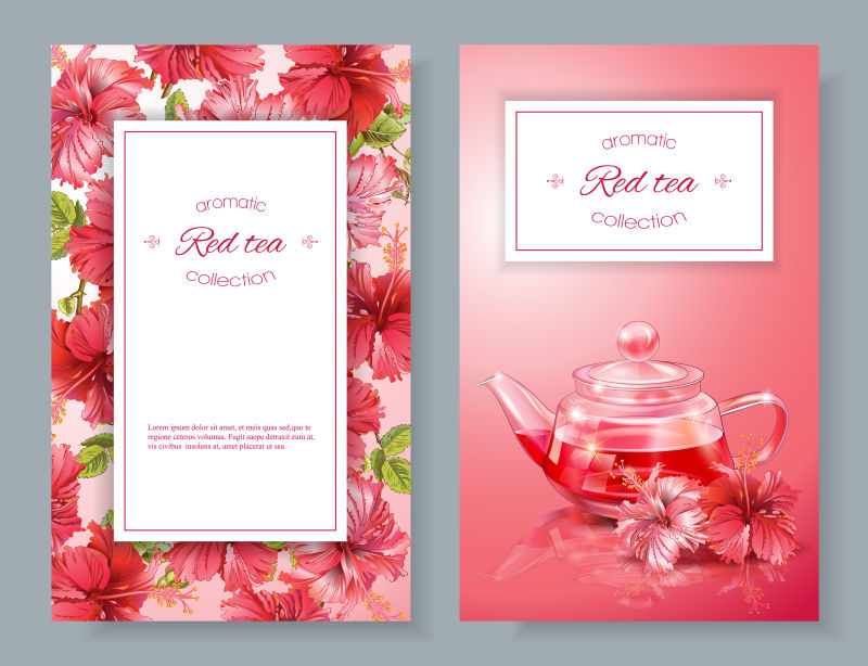 抽象矢量芙蓉花茶海报背景设计