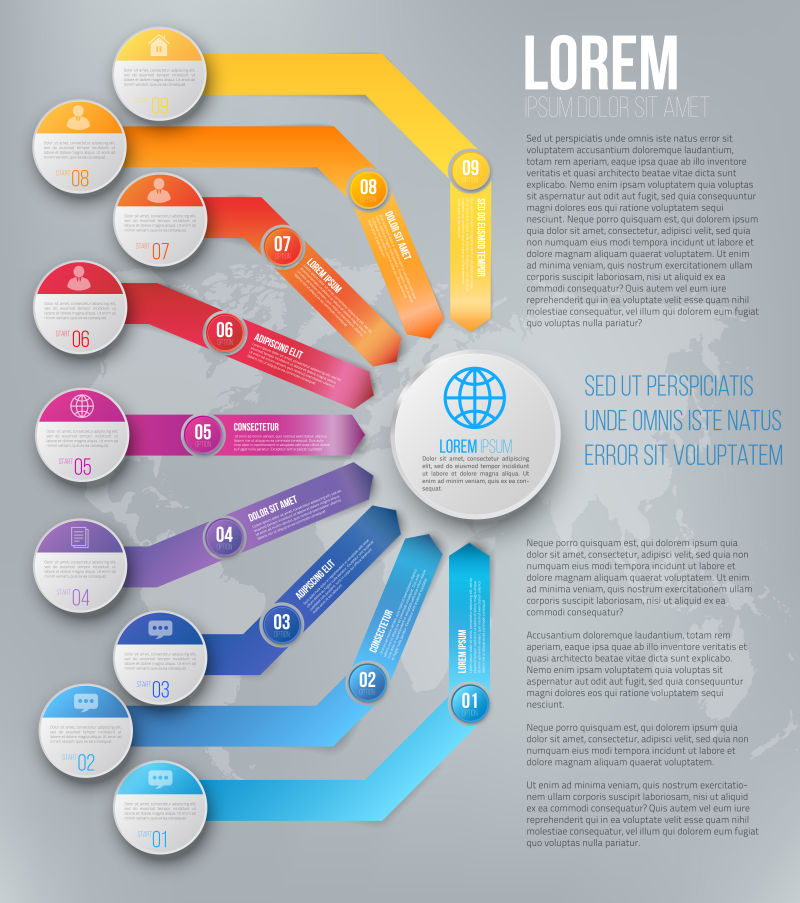 矢量彩色分支信息图表设计