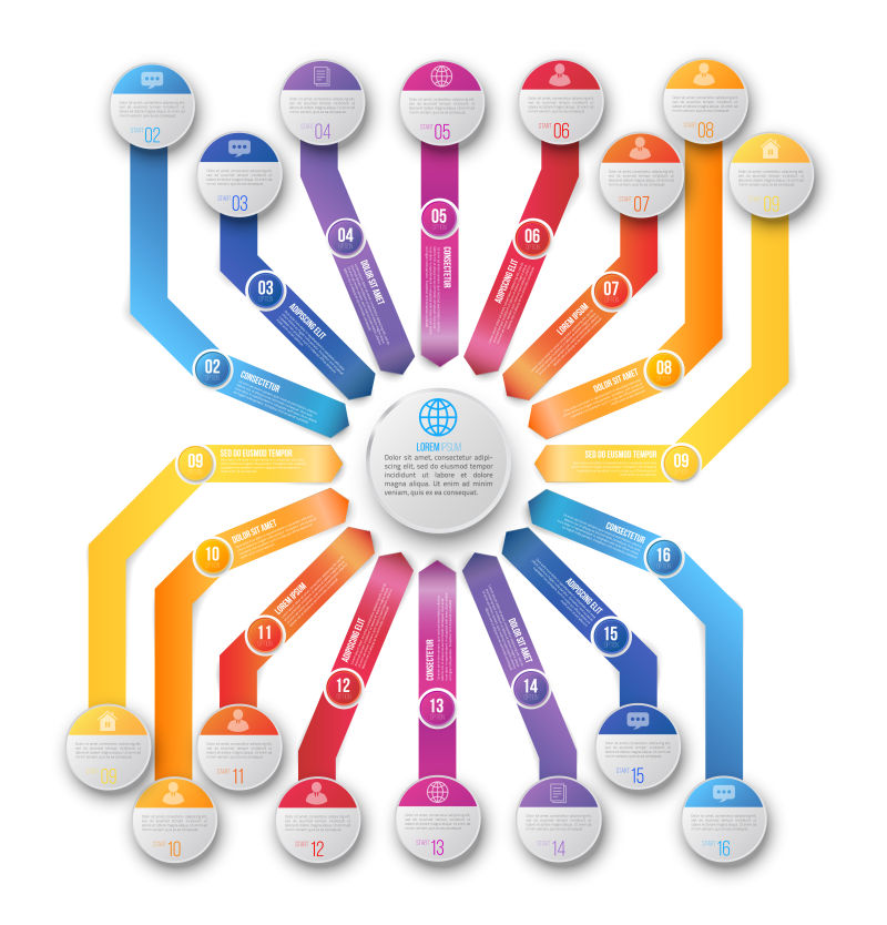 创意矢量彩色分散纸条的信息图表设计