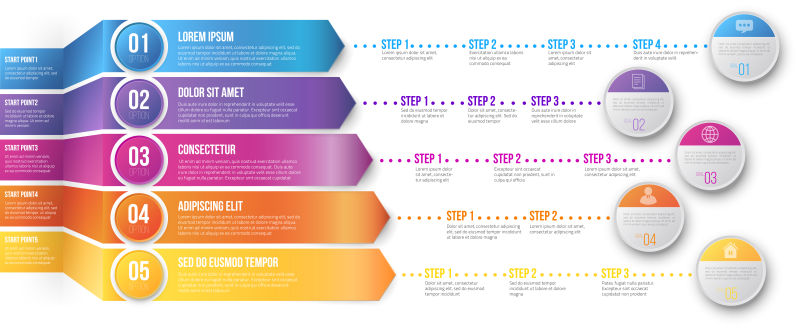 创意矢量彩色时间线元素的信息图表设计