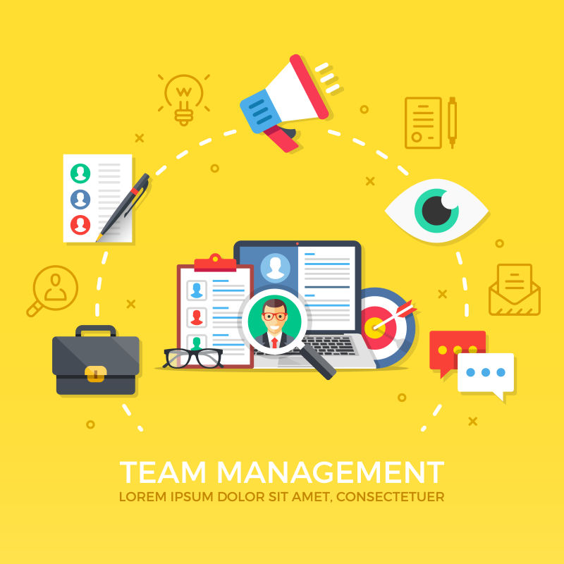 创意矢量团队管理主题的平面设计插图