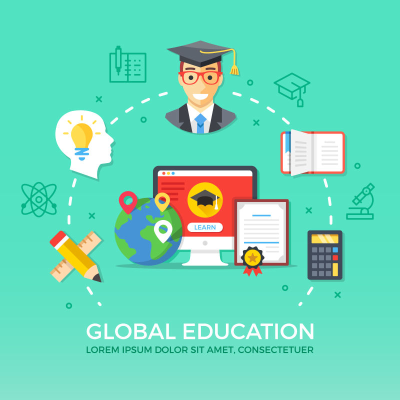 创意矢量现代全球教育概念平面设计插图