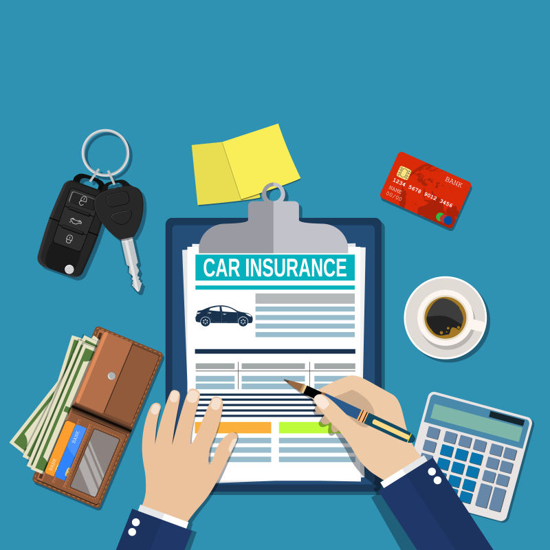 抽象矢量汽车保险概念的平面插图