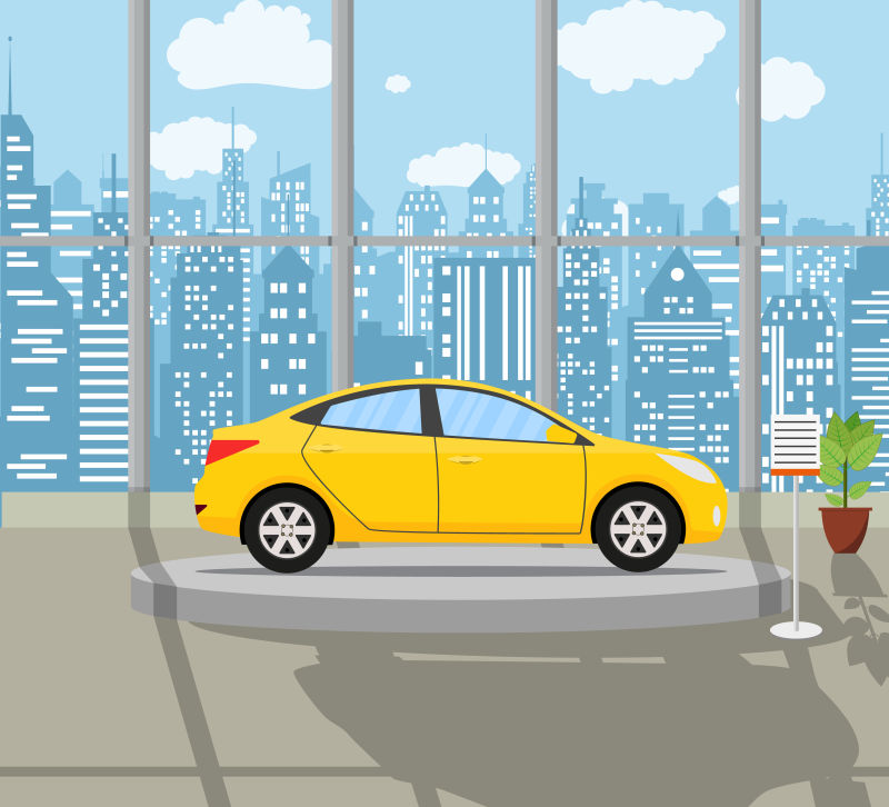 抽象矢量黄色汽车展览平面设计插图