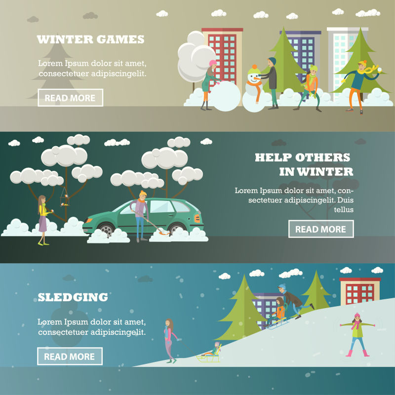 创意矢量冬季活动主题的平面设计插图
