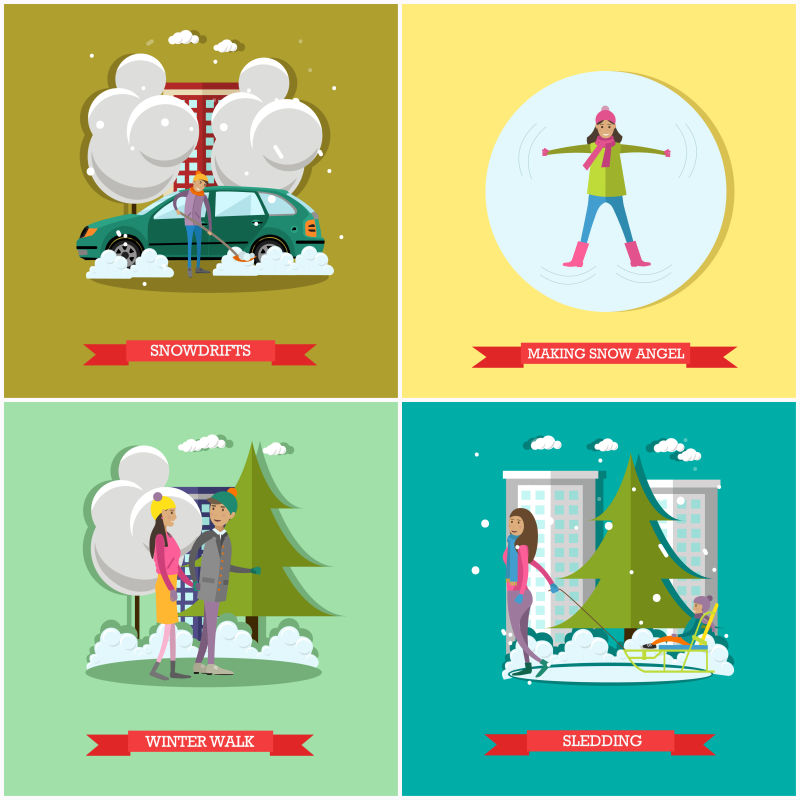 创意矢量现代冬季生活的平面设计插图