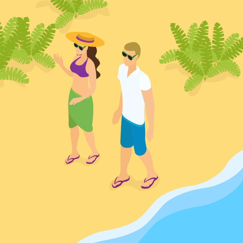 抽象矢量卡通海滩度假的人插图