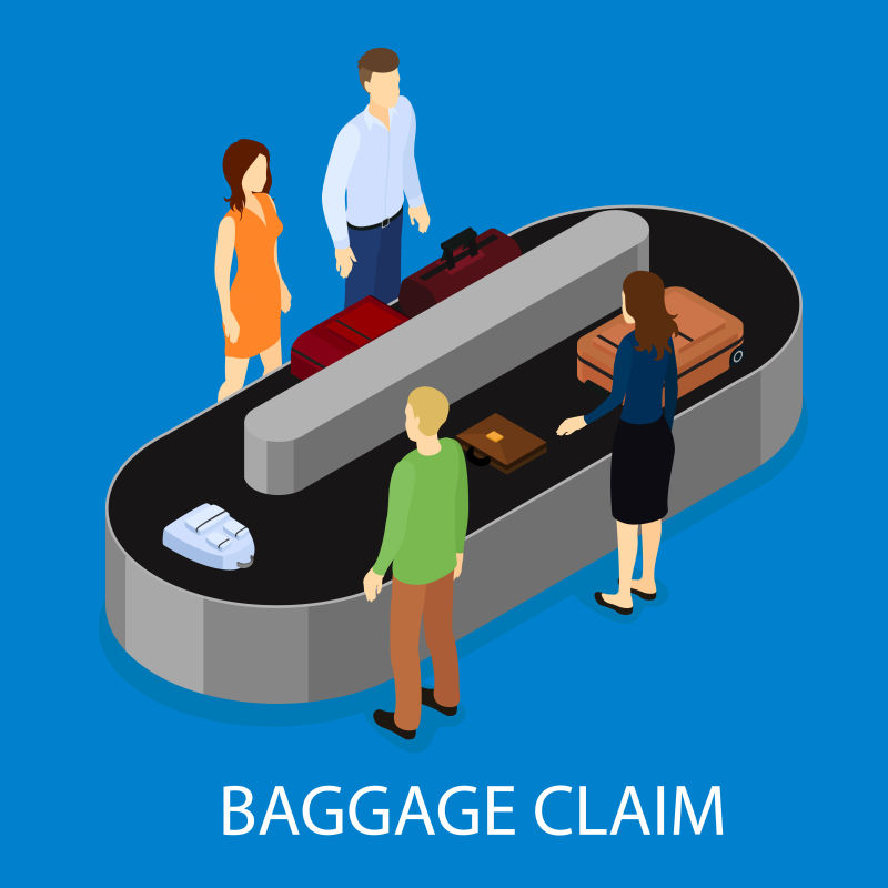 抽象矢量现代等距的机场行李传送带设计插图