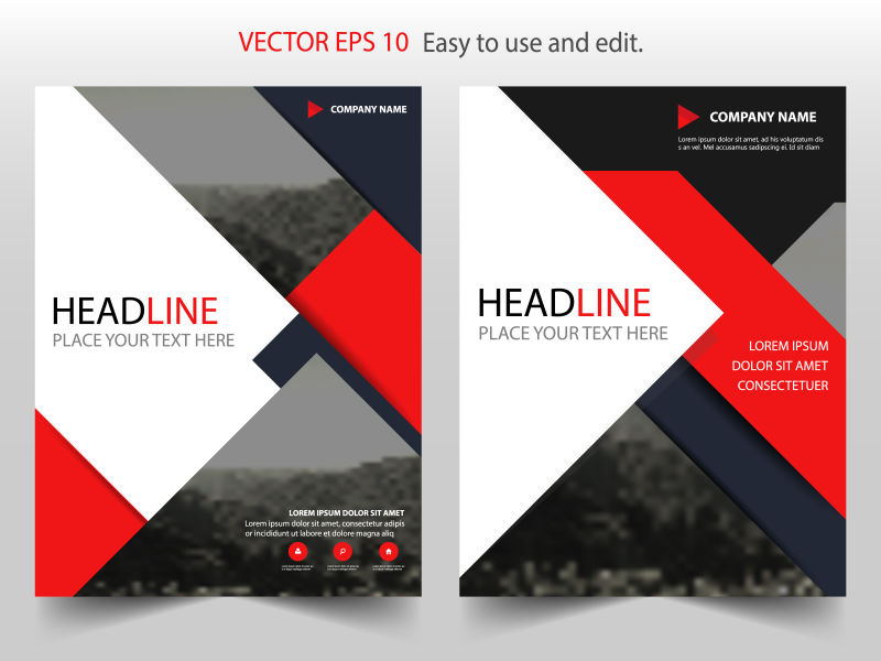抽象矢量红色黑色几何商业宣传单设计