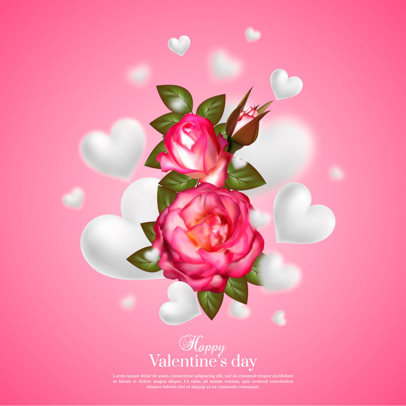 逼真的3D花卉情人节卡片矢量