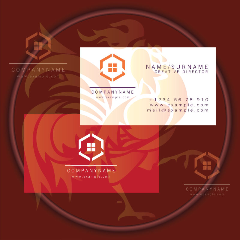 抽象矢量红色几何元素的名片设计