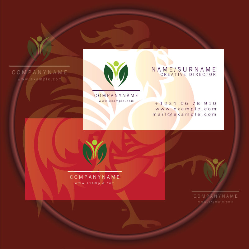 抽象矢量绿色人物标志元素的名片设计