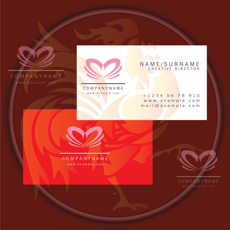 创意矢量爱心标志元素的名片设计