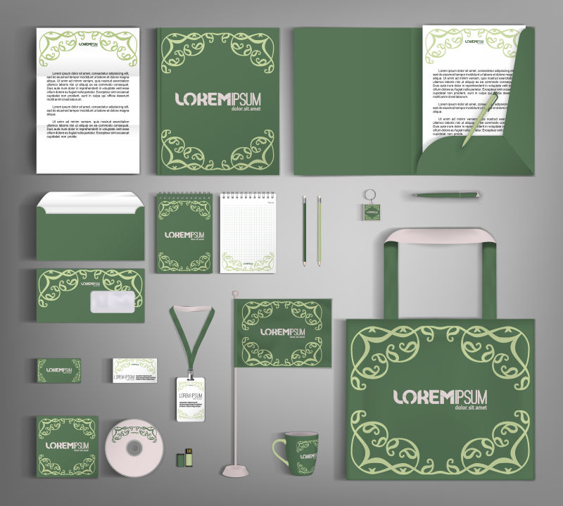 抽象矢量绿色花纹装饰的企业宣传设计